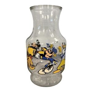 Vintage 9” Disney Anchor Hocking Clear Glass Juice Carafe Pitcher Sports Mickey